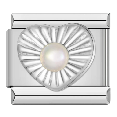 Charm cœur texturé perle blanche